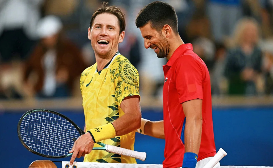 Matt Ebden and Novak Djokovic at the Paris Olympics.