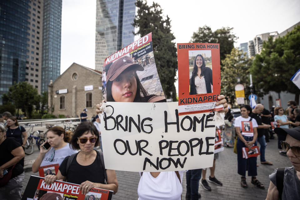 <sub>Hostages protestors in Tel Aviv, Mostafa Alkharouf/Anadolu via Getty Images</sub>