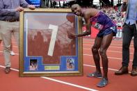 Athletics - London Anniversary Games - London, Britain - July 9, 2017 Great Britain's Mo Farah during a presentation after winning the Men's 3000m Action Images via Reuters/Henry Browne