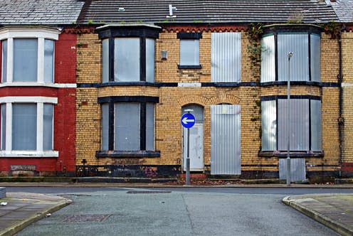 <span class="caption">Social exclusion: boarded-up homes in Liverpool, UK. </span> <span class="attribution"><a class="link " href="https://www.shutterstock.com/image-photo/street-boarded-derelict-houses-awaiting-regeneration-354022925" rel="nofollow noopener" target="_blank" data-ylk="slk:Shutterstock.;elm:context_link;itc:0;sec:content-canvas">Shutterstock.</a></span>
