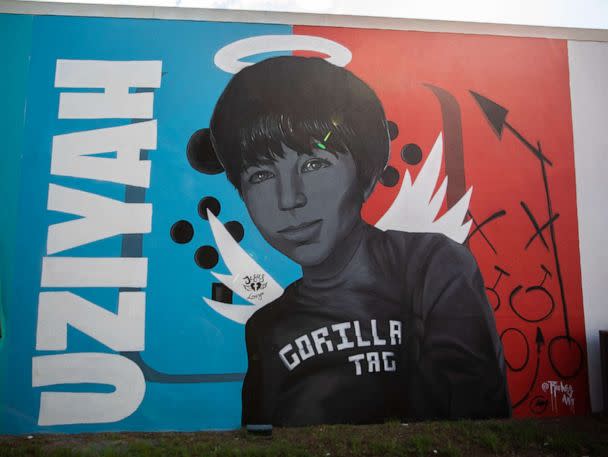 PHOTO: A mural in honor of Uziyah Garcia fills the wall of a building in downtown Uvalde, Texas, Aug. 21, 2022. (Kat Caulderwood/ABC News)