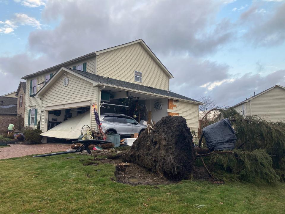 A house on Oldwynne Road in Hilliard was damaged early Wednesday morning, Feb., 28, 2024, by an EF1 tornado that struck along the north side of Roberts Road, according to the National Weather Service.