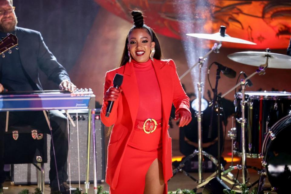 Country star Mickey Guyton performs Dec. 1 at the Rockefeller Center Christmas Tree Lighting Ceremony in New York City. (Photo: Dimitrios Kambouris/Getty Images)