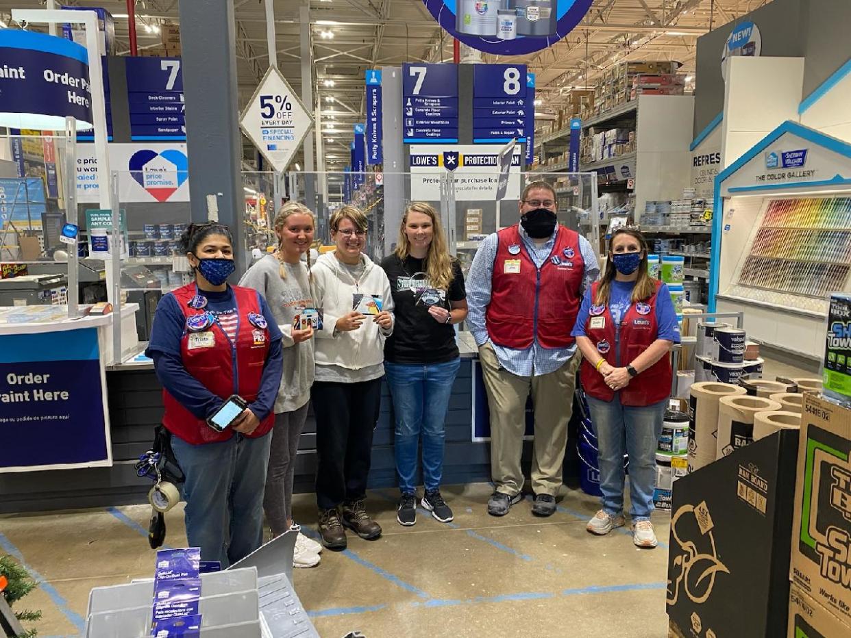 From left, Trista Endsley, paint department employee at the Wooster Lowe's store; Ava Wilford, Smithville High School; Sara Heeter, SHS; Raigen King, SHS; Joseph Wilson, general manager of the Wooster Lowe's store; and Deya Sullivan, paint department manager at the Wooster Lowe's store.