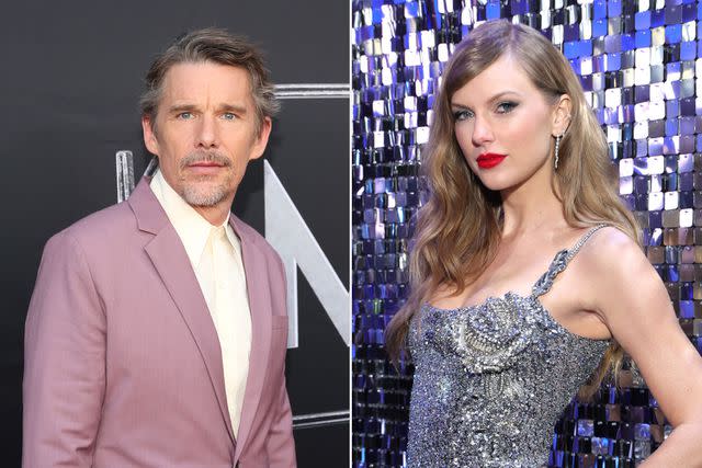 <p>getty (2)</p> Ethan Hawke, Taylor Swift