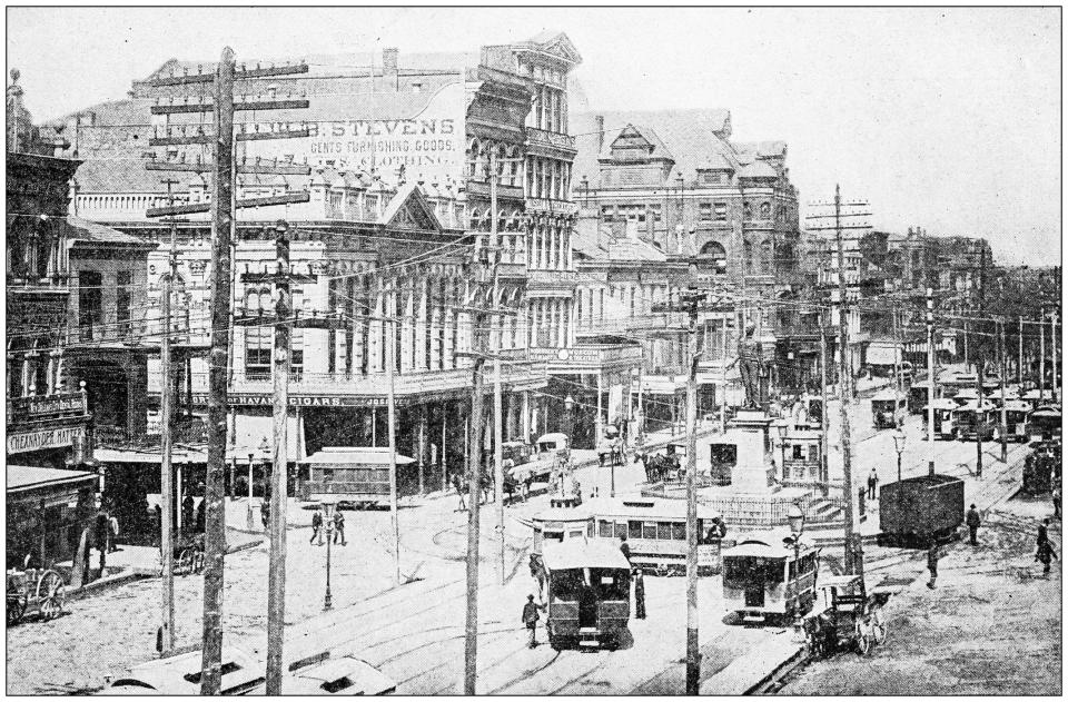 old photo of a busy street