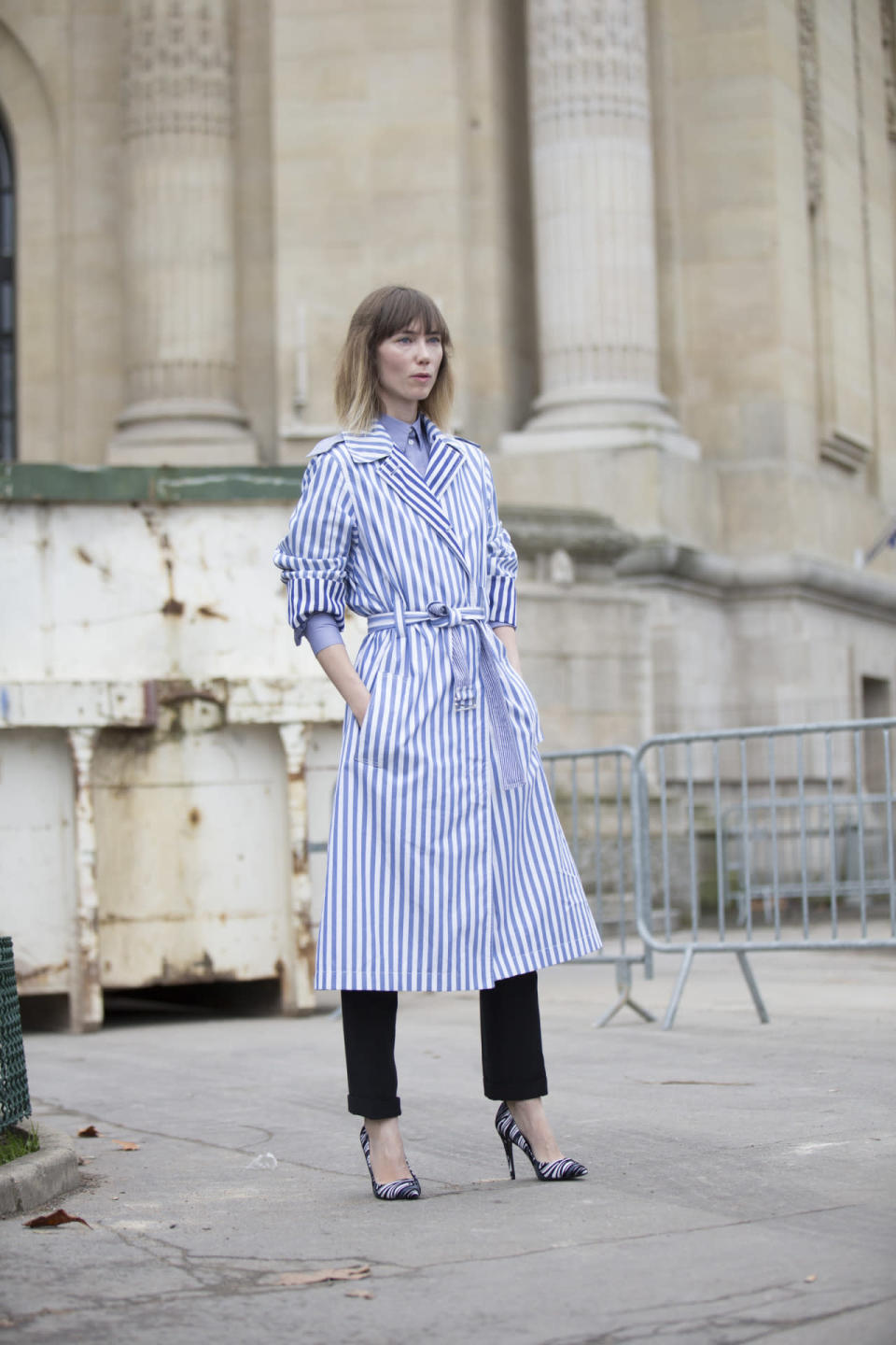 Anya Ziourova in a Celine belted dress/coat at the Chanel spring/summer 2016 haute couture show in Paris.