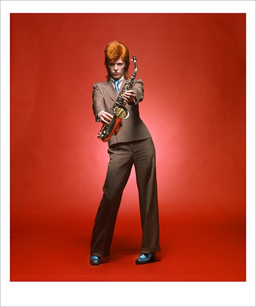 David Bowie with saxophone, London 1973. 