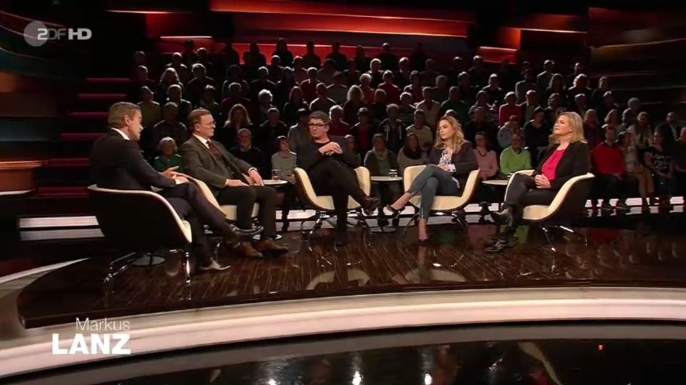 In der Talkshow von Markus Lanz diskutieren Bodo Ramelow, Hans Sigl, Eva Quadbeck und Sophia Flörsch. Foto: ZDF Screenshot