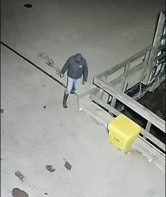 RCMP are now calling Thursday morning's fires on the wharf in Back Bay arson and have release this photo of a suspect. (Submitted by RCMP - image credit)