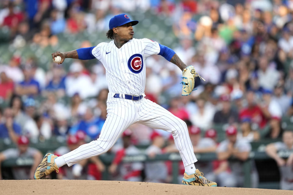 FILE - Chicago Cubs starting pitcher Marcus Stroman throws to a St. Louis Cardinals batter during the first inning of a baseball game Thursday, July 20, 2023, in Chicago. Right-hander Marcus Stroman and the New York Yankees finalized a $37 million, two-year contract on Wednesday, Jan. 17, 2024. (AP Photo/Charles Rex Arbogast, FIle)
