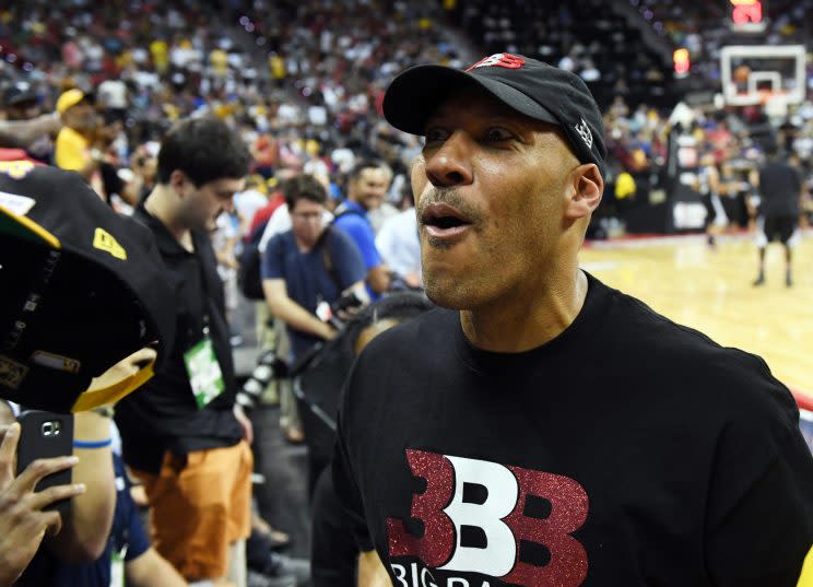 LaVar Ball talks with fans at halftime of a 2017 Las Vegas Summer League game. (Ethan Miller/Getty Images)