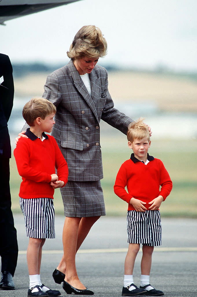 Princess Diana With Her Sons Prince William And Prince Harry At Aberdeen Airport.