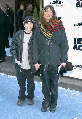 Karen Allen and son at the Radio City Music Hall premiere of Ice Age