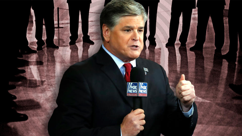 Sean Hannity and the "Deep State." (Photo illustration: Yahoo News; photos: AP, Hélène Desplechin via Getty Images, Getty Images)