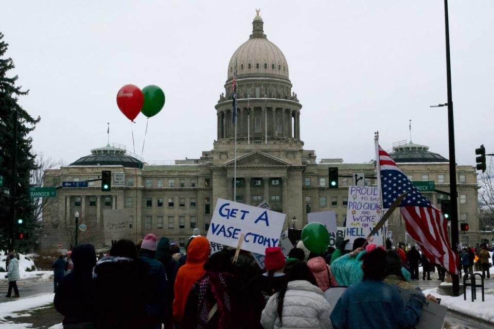 Attendees of the annual Women’s March marched through the streets of downtown Boise in protest of the state’s strict abortion ban.