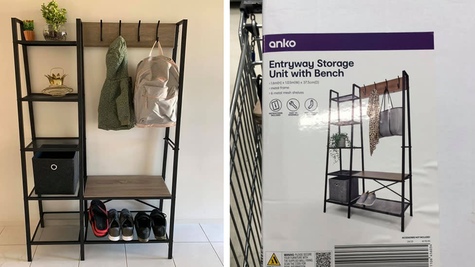 Kmart entryway storage unit with bench set up
