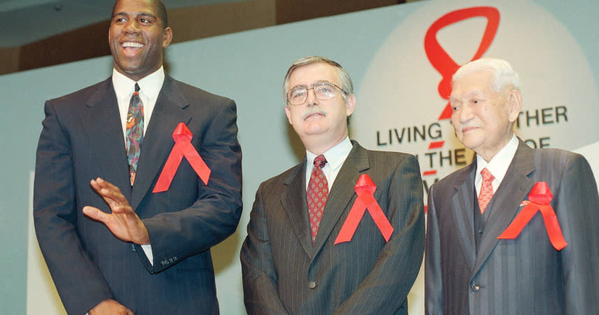 NBA傳奇球星魔術強森致力於宣導愛滋病預防與安全性行為。（圖／達志／美聯社）