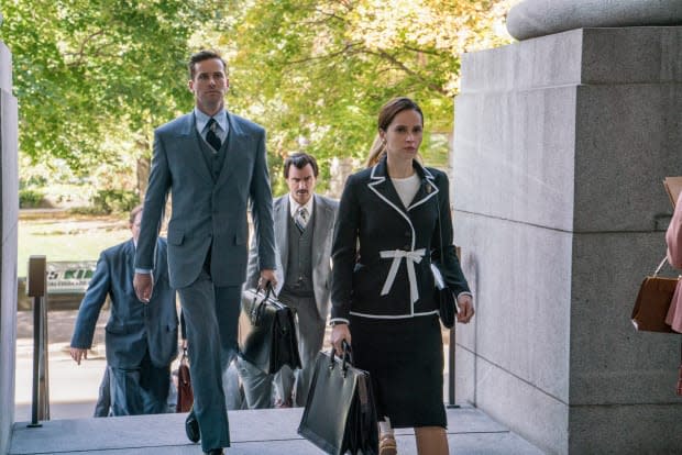 Marty Ginsberg (Armie Hammer) and Ruth. Mussenden custom-made Harmmer's costumes, including some ties in order to fit the 6' 5" actor. Photo: Jonathan Wenk / Focus Features