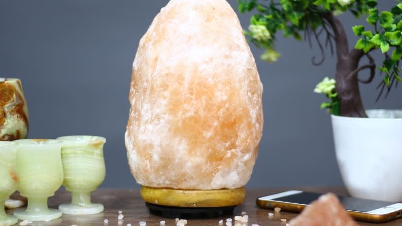 Salt lamps give off a soothing orange light.