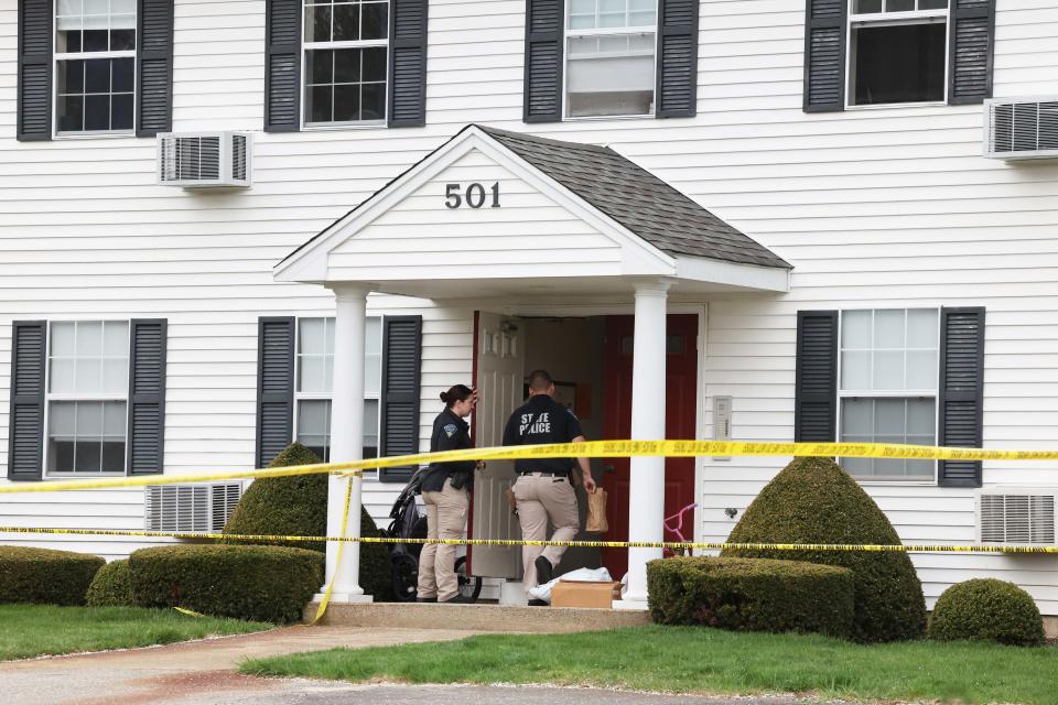 Raynham and State Police investigate a shooting at 501 King Phillip St. in Raynham on Tuesday, April 30, 2024.