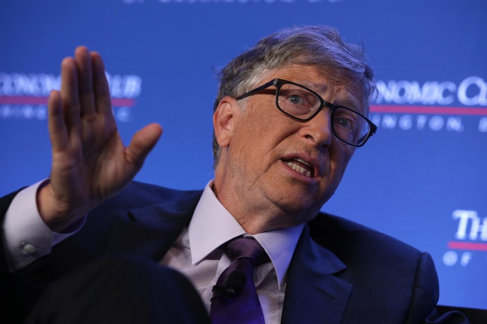 WASHINGTON, DC - JUNE 24:  Microsoft principle founder Bill Gates participates in a discussion during a luncheon of the Economic Club of Washington June 24, 2019 in Washington, DC. Gates discussed various topics including climate change.  (Photo by Alex Wong/Getty Images)