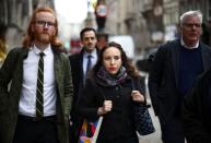 Stella Morris, partner of Julian Assange, walks outside the Royal Courts of Justice in London