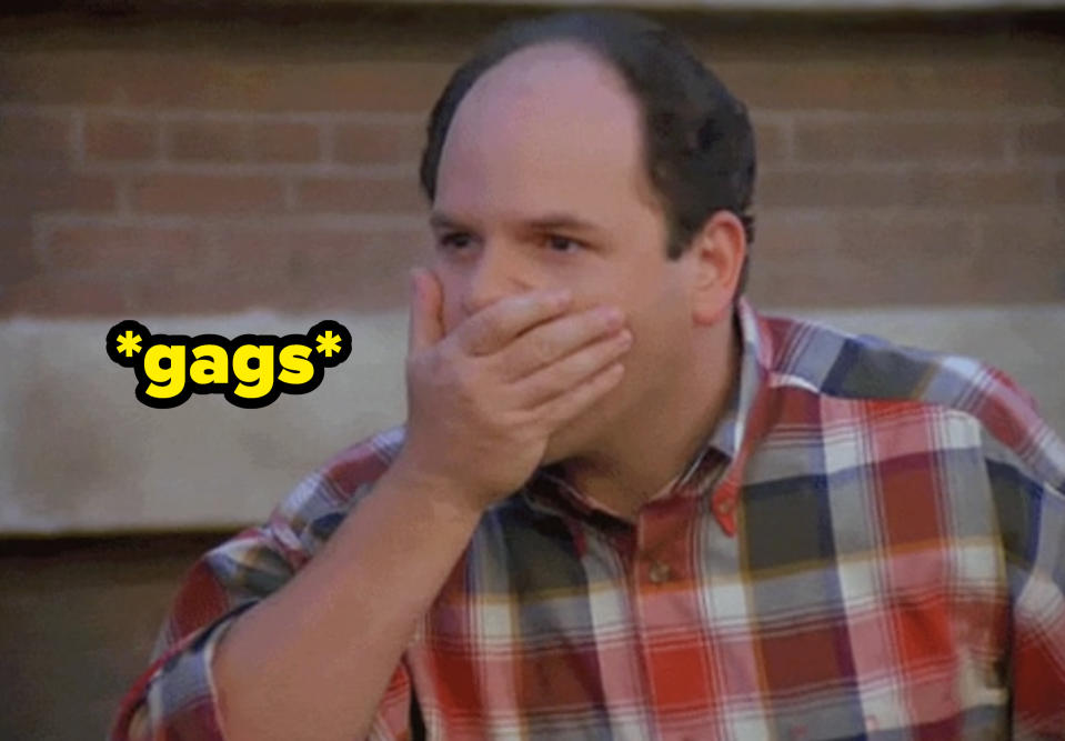 "gags" over george costanza covering his mouth