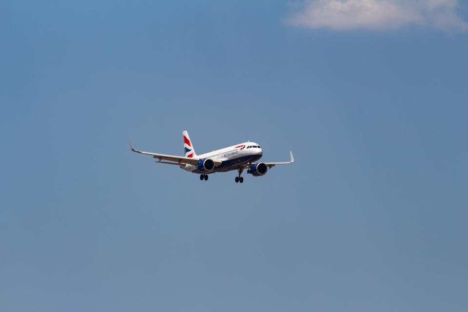 British Airways Airbus A320neo aircraft landing in a blue sky summer day at Athens International Airport AIA LGAV / ATH in Greece, on 15 July 2019 The new advanced modern with sophisticated technology Airbus A320-251N is a next generation airplane with lower fuel consumption, extended operation range and is power by 2x LEAP jet engines. British Airways BA BAW SHT Shuttle Speedbird connects the Greek capital Athina to the British Capital and London Heathrow LHR LGLL airport in England, UK. BA is a Oneworld aviation alliance member and the flag carrier airline of the United Kingdom. (Photo by Nicolas Economou/NurPhoto via Getty Images)