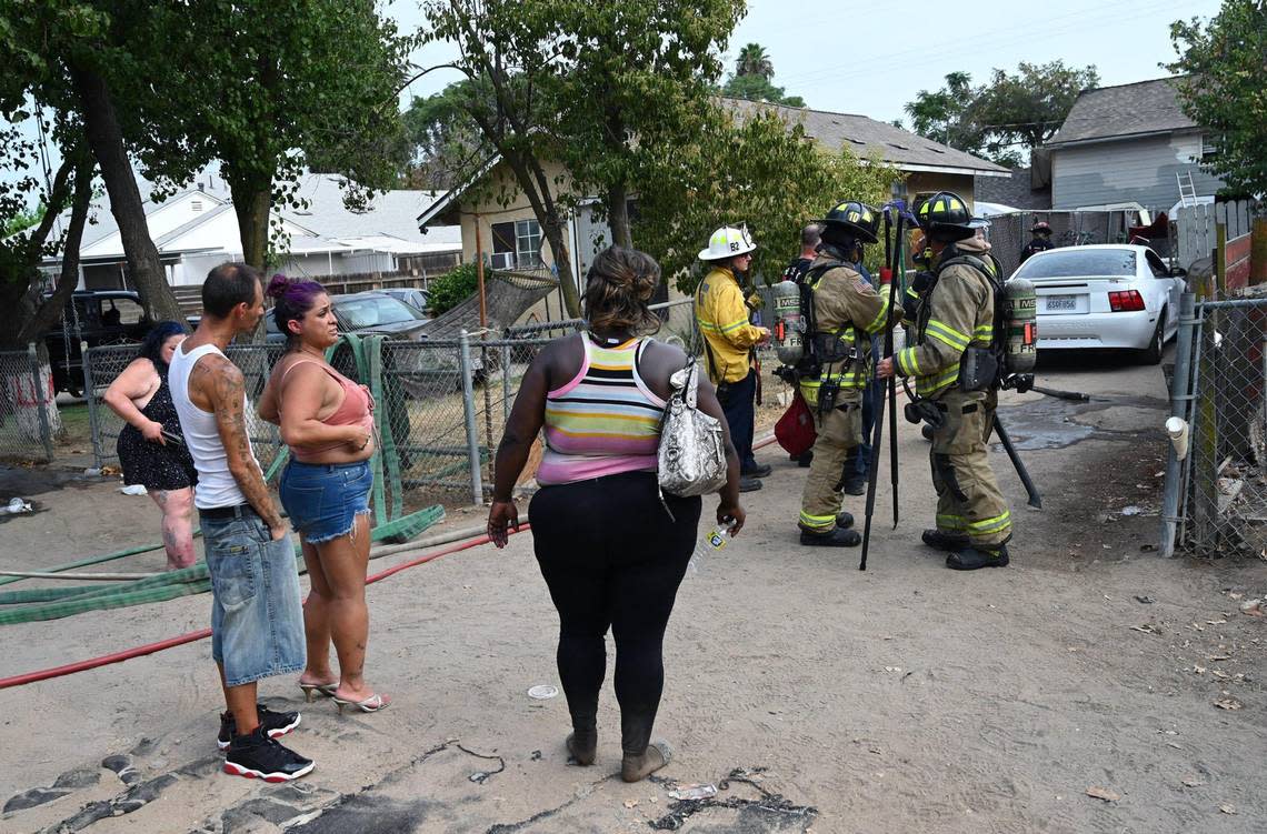 Fresno Fire Battalion Chief Tony Escobedo said crews responded to report of a fire in a upstairs apartment Thursday, Aug. 4, 2022 in Fresno. Nobody was seriously injured though Escobedo said one woman was treated and taken to a hospital for smoke inhalation.