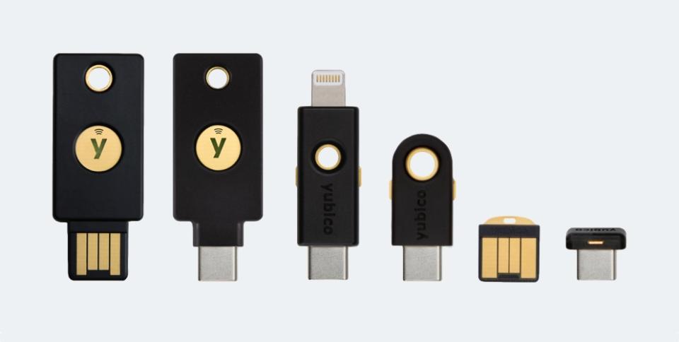 USB authenticator keys like these by Yubico can help provide an extra layer of security beyond passwords. (Image: Yubico)