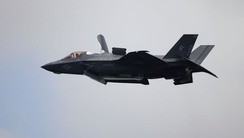 A United States Marine Corps F-35B Lightning II takes part in an aerial display during the Singapore Airshow 2022 at Changi Exhibition Centre in Singapore, Feb. 15, 2022. A Marine Corps pilot safely ejected from a fighter jet over South Carolina and the search for his missing aircraft was focused on two lakes near North Charleston.
