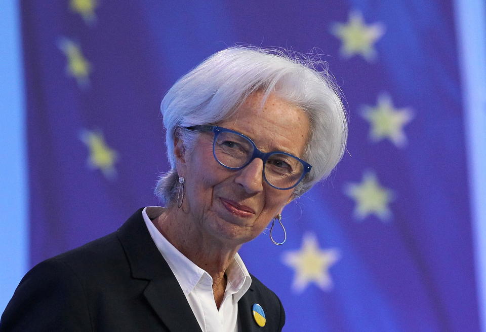 European Central Bank Christine Lagarde. Stock markets in Europe were mixed, with the FTSE lower