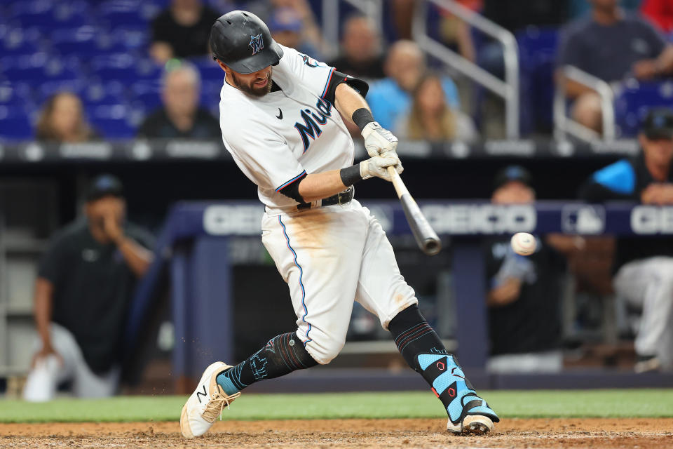 Jon Berti #5 of the Miami Marlins has fantasy value as a runner