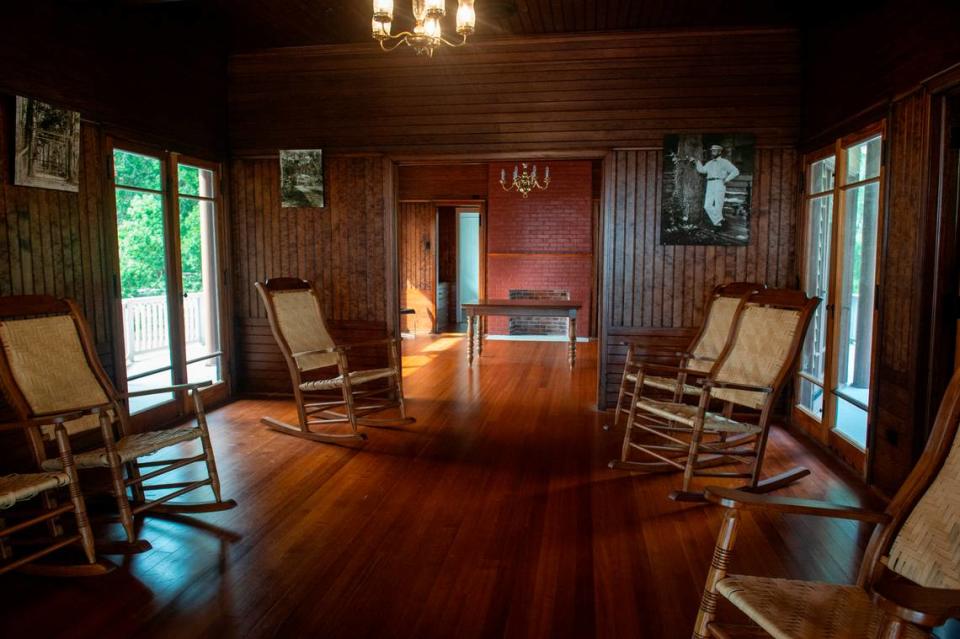 The main room inside Bon Silene, also called the Charnley-Norwood house after it’s former occupants, in Ocean Springs on Wednesday, Oct. 4, 2023. The home was rebuilt after a fire and features sets of three, like the three main rooms in a row, throughout the house.