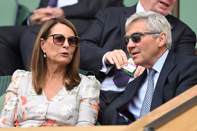<p>Karwai Tang/WireImage</p> Carole Middleton and Michael Middleton attend Wimbledon on July 5, 2022.