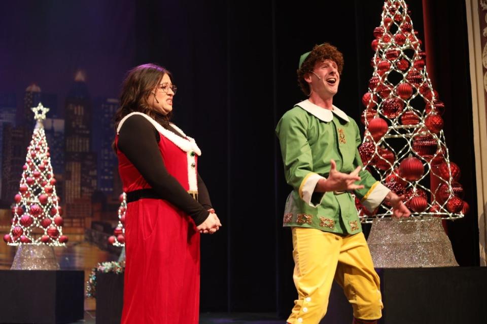 Ashlea Harrington, left, and Tanner Smale perform in the Premier Arts production of “Elf the Musical,” which will be from Dec. 16 to 18, 2022, at The Lerner Theatre, 410 S. Main St.