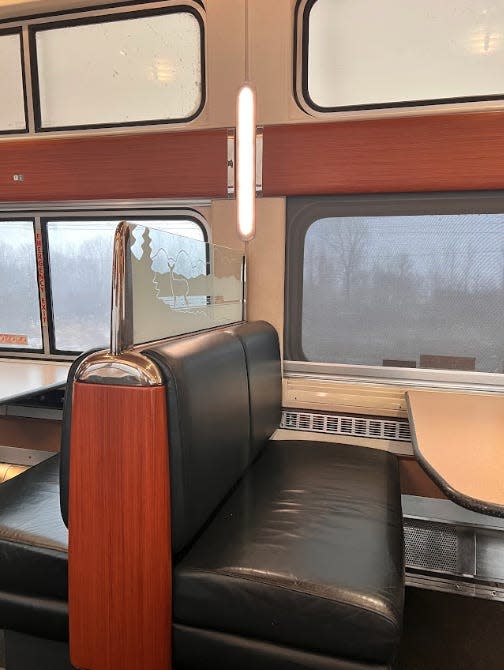 A booth in the dining car on the Amtrak Lake Shore Limited.