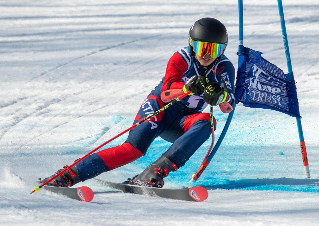 Lunenburg eighth grader Tai Sayarath competes at the MIAA Alpine Ski Championships at Wachusett Mountain.