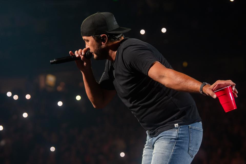 Luke Bryan performs at Bridgestone Arena on Aug 12, 2023 in Nashville, Tenn.