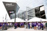 <p>Fans enter US Bank Stadium prior to the stadium’s inaugural game between the Green Bay Packers and the Minnesota Vikings on September 18, 2016 in Minneapolis, Minnesota. (Photo by Jamie Squire/Getty Images) </p>