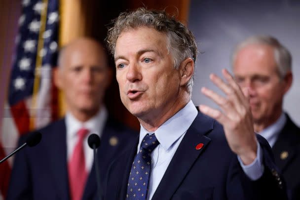 PHOTO: Sen. Rand Paul speaks against the federal omnibus spending legislation for FY 2023 that at a news conference with Sen. Rick Scott and Sen. Ron Johnson at the U.S. Capitol, Dec. 20, 2022 in Washington, DC. (Chip Somodevilla/Getty Images)