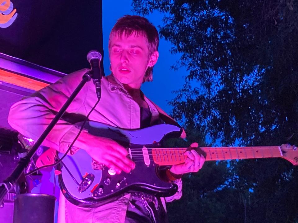 Echo Mars, singer/guitarist for Brattleboro band Thus Love, performs Aug. 27, 2022 at the Nightshade Festival at Red Barn Gardens in Williston.