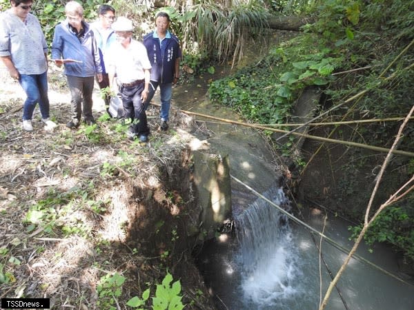 南投縣長林明溱接獲陳情實地會勘野溪。(記者蔡榮宗攝)