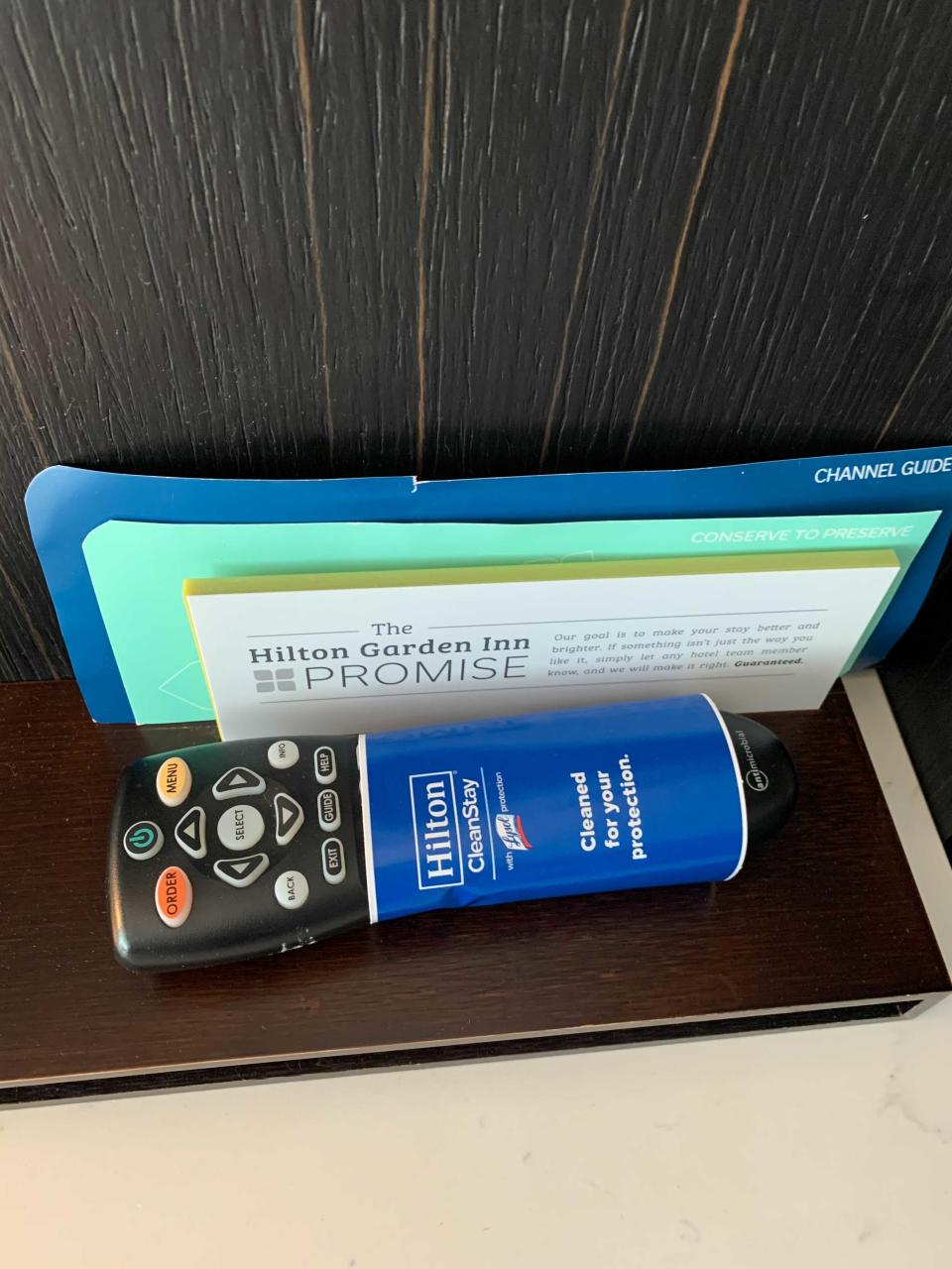 This remote was clean, according to Hilton's CleanStay label.