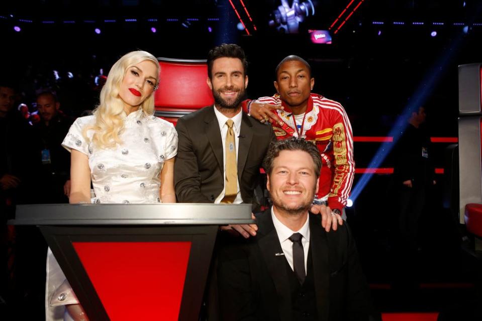 Gwen Stefani, Adam Levine, Pharrell Williams, and Blake Shelton on The Voice