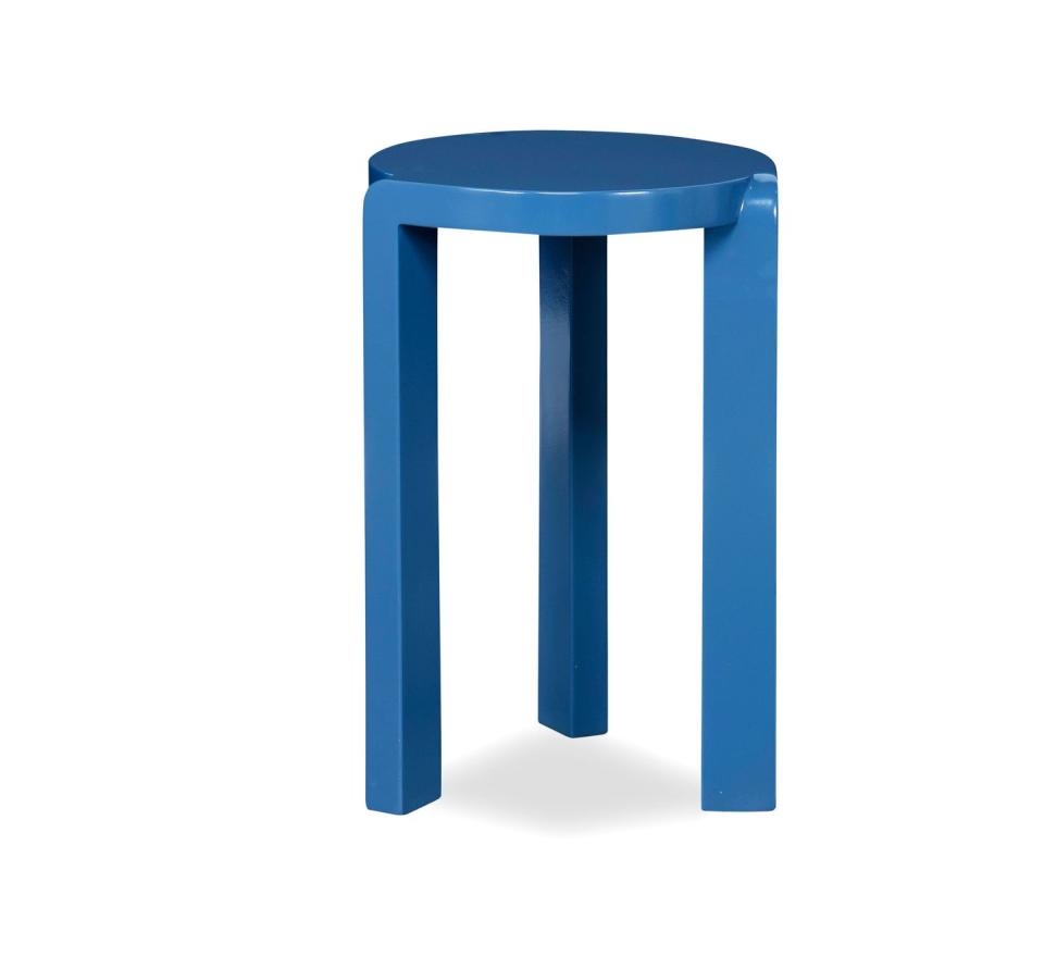 three legged table in blue lacquer
