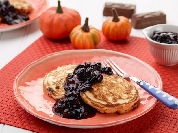 Candy Bar Pancakes with Scary Blueberry Syrup