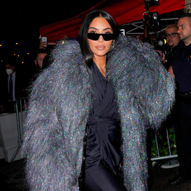 Kim Kardashian Wore A Balenciaga Tinsel Coat To Dinner With The SNL Cast,  And It's Incredible