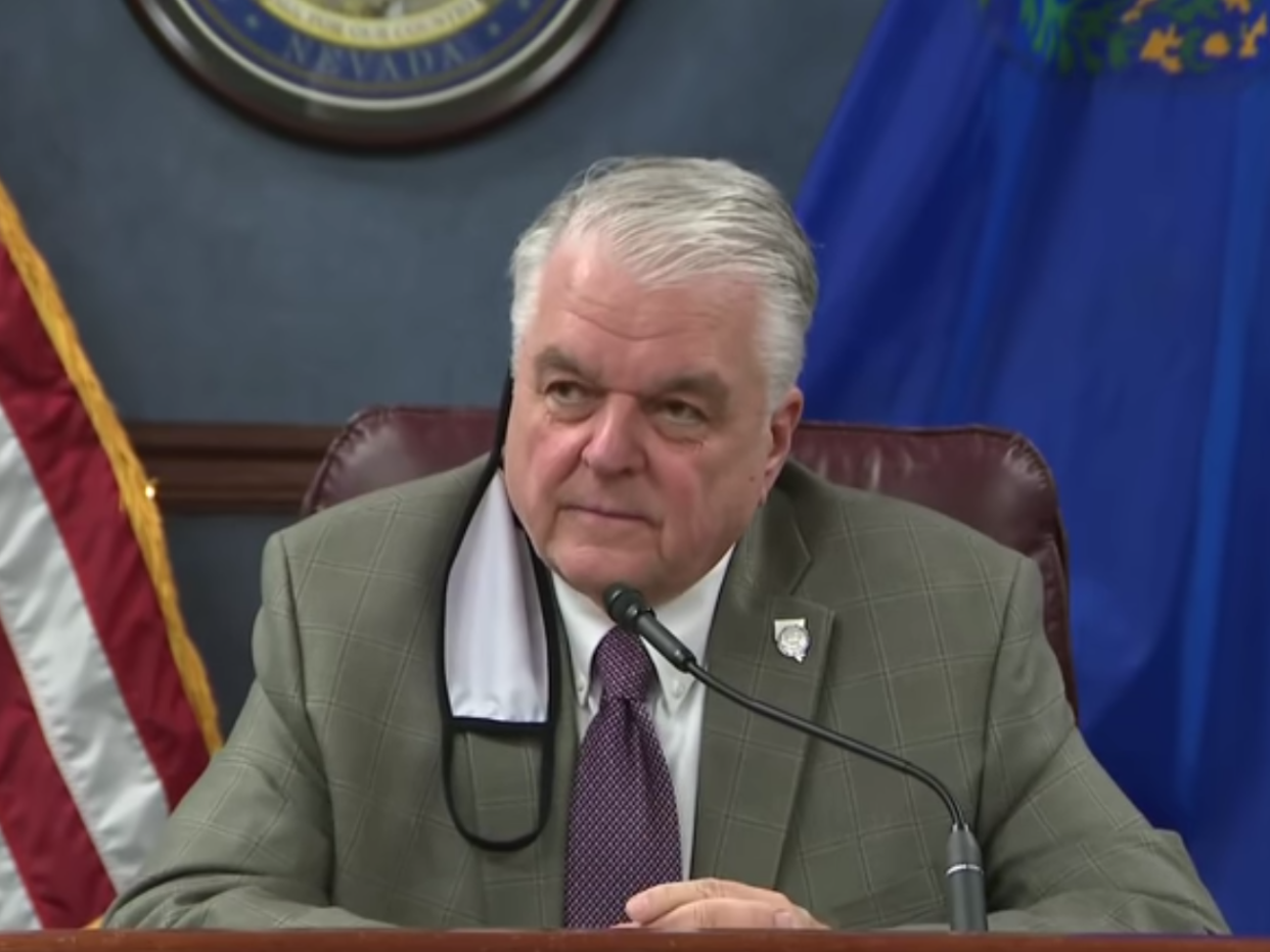 Nevada governor Steve Sisolak during his press conference on Wednesday: (8 News NOW Las Vegas - YouTube)